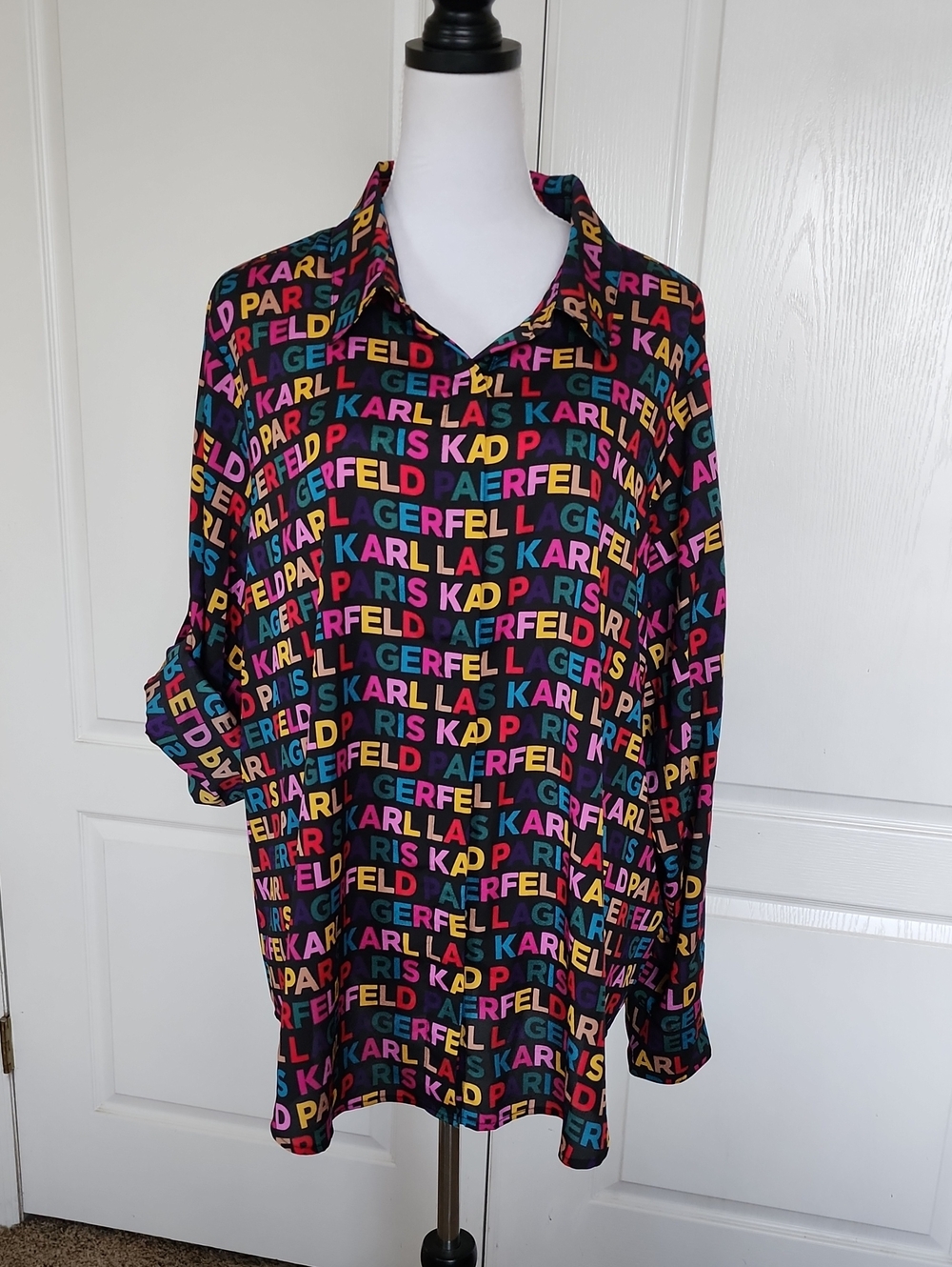 Karl Lagerfeld Black Multicolor Logo Button-Up Shirt